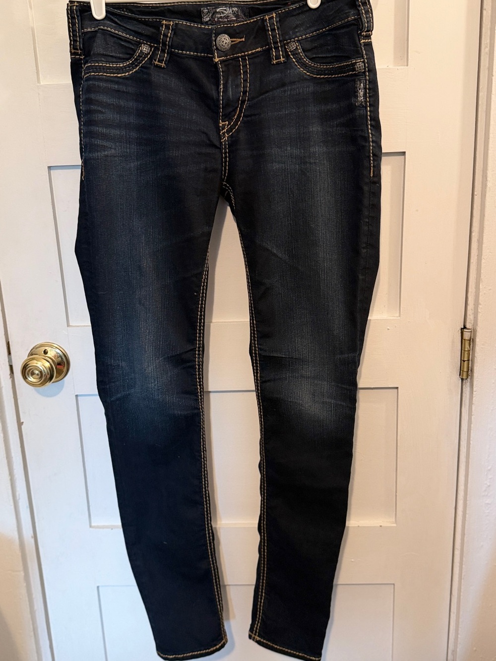 Silver Jeans Dark Blue Skinny Jeans with Contrast Stitching